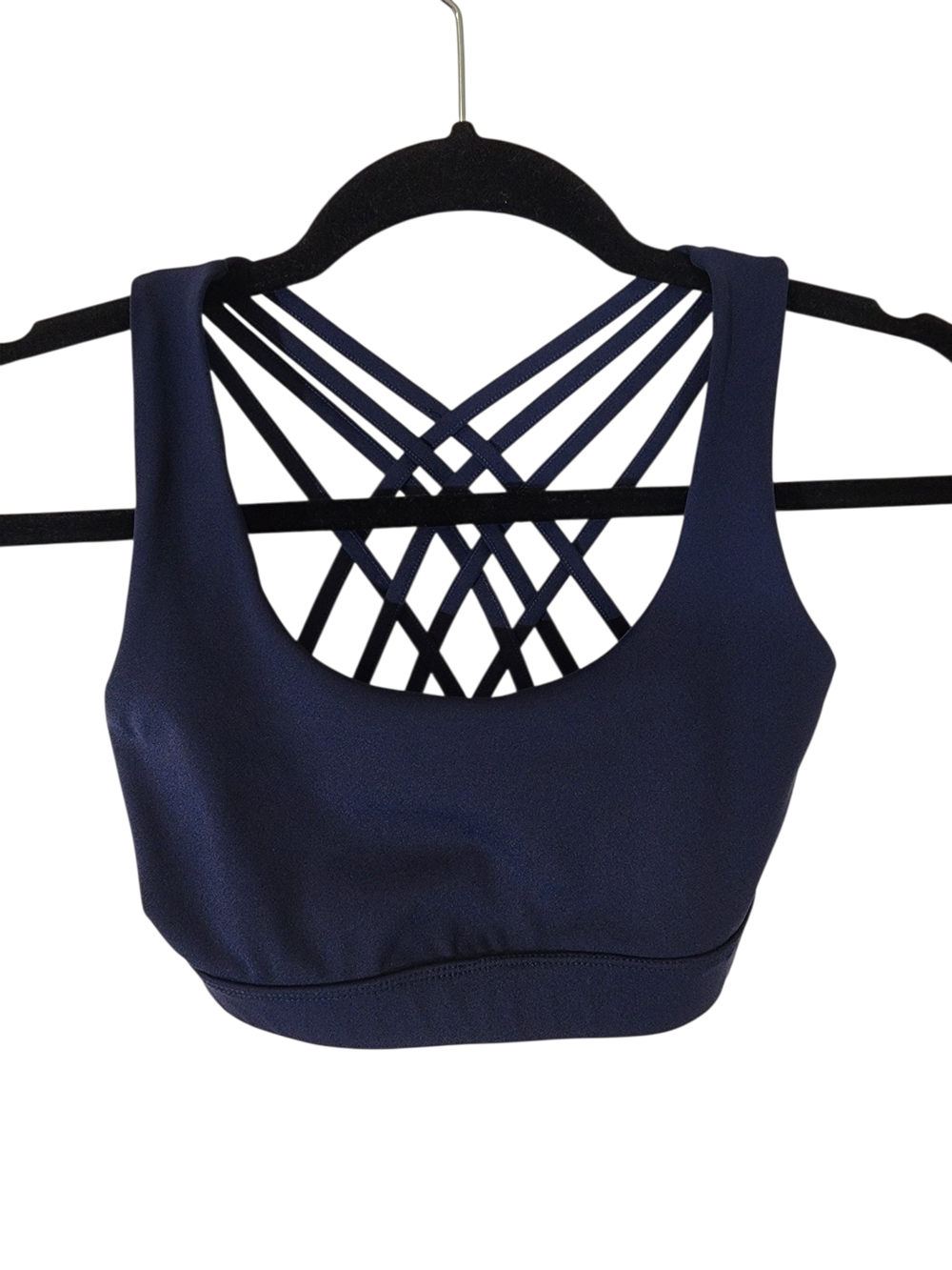 GB Gianni Bini Strappy Back Sports Bra Medium Navy Blue Crisscross Activewear